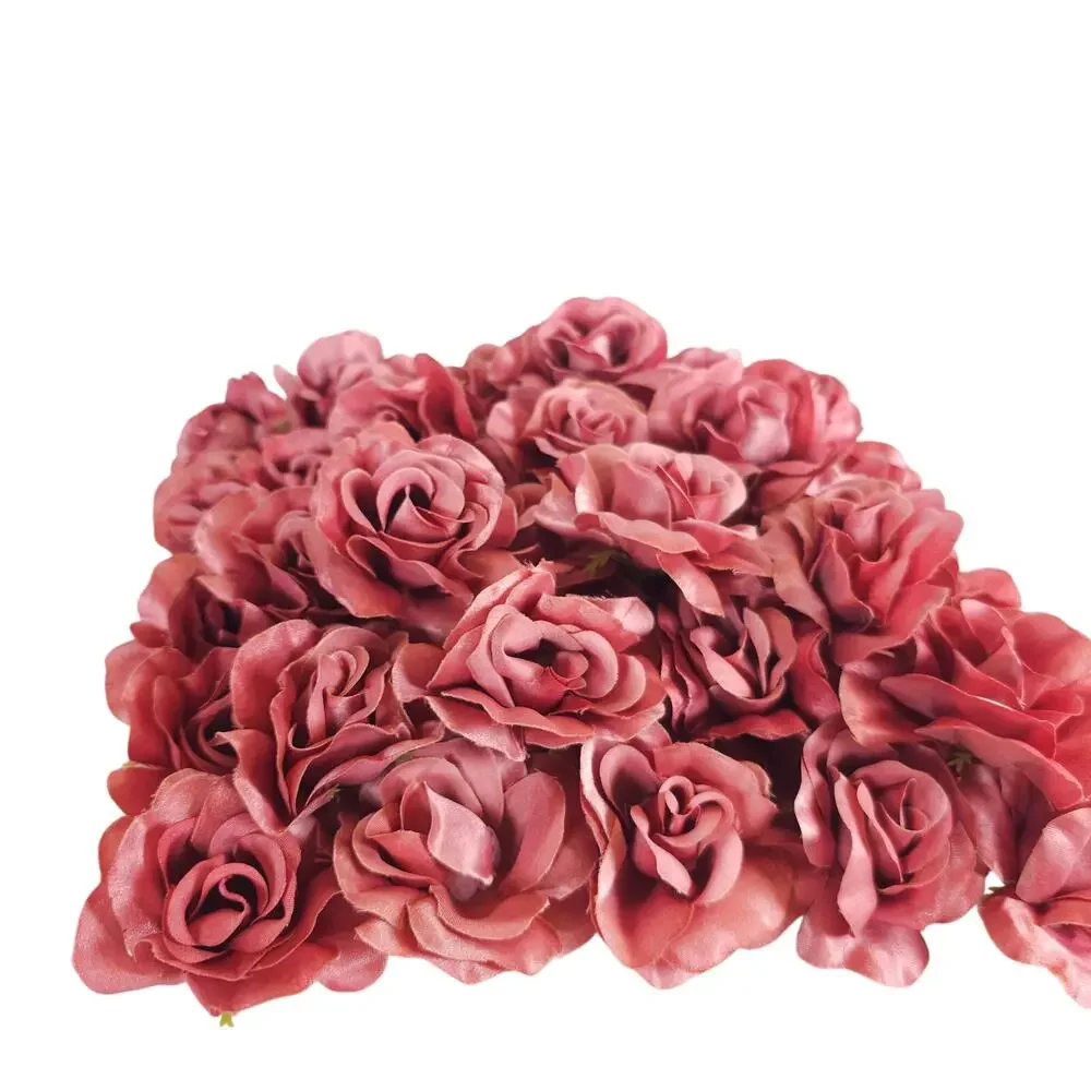 100 Mauve Pink Satin Open Rose Heads Stemless Wedding Floral Craft DIY 2.5in